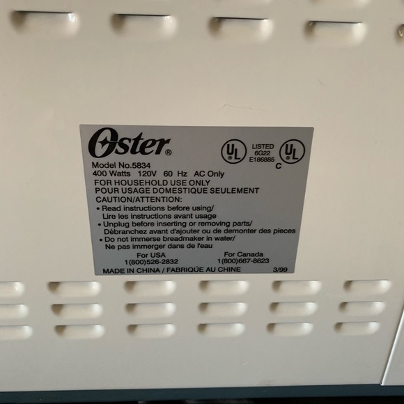 oster model 5834 bread machine manual